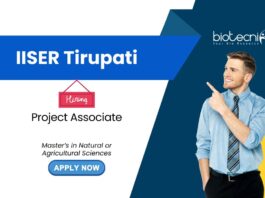 Agricultural Sciences Job Opportunity at IISER Tirupati For Project Associate Role in biotechnology research. Apply Now
