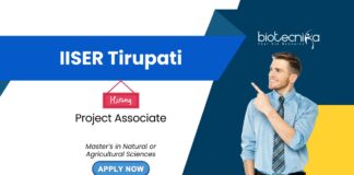Agricultural Sciences Job Opportunity at IISER Tirupati For Project Associate Role in biotechnology research. Apply Now