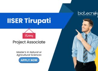 Agricultural Sciences Job Opportunity at IISER Tirupati For Project Associate Role in biotechnology research. Apply Now