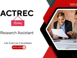 Research Assistant Jobs at ACTREC, Tata Memorial Centre. Life Sciences Candidates, Apply Now at Cancer Research Institute.