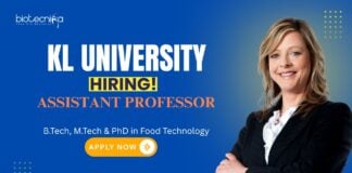 Food Tech Jobs: KL University is Hiring an Assistant Professor | BTech, MTech & PhD in Food Technology - Apply Now | Food Science Jobs
