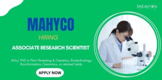 Research Jobs: Mahyco is Hiring an Associate Research Scientist | Apply Now for Mahyco Career | Life Science Jobs