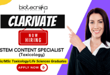STEM Content Specialist Toxicology job at Clarivate for life science jobs seekers