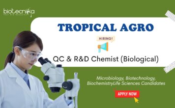 Research and Development Jobs at Tropical Agro. Apply Now For QC & R&D Chemist (Biological) Role, in Sikandrabad.