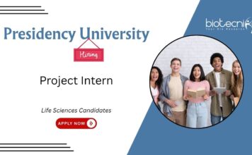 Life Sciences Internship at Presidency University. Project Intern vacancy under ANRF-funded cancer biology project. Apply Now.