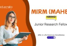 Junior Research Fellow Vacancy at MIRM (MAHE). MSc in Life Sciences Candidates, Apply Now. Work on DHR-funded Life Sciences project.
