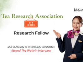 Research Fellowship at Tea Research Association. Zoology Candidates, Attend The Walk-in Interview in Jorhat, Assam.