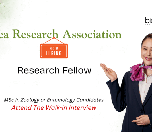Research Fellowship at Tea Research Association. Zoology Candidates, Attend The Walk-in Interview in Jorhat, Assam.