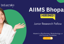 Junior Research Fellow Vacancy at AIIMS Bhopal. Master’s in Biochemistry, Biotechnology, or Life Sciences, Apply Now.