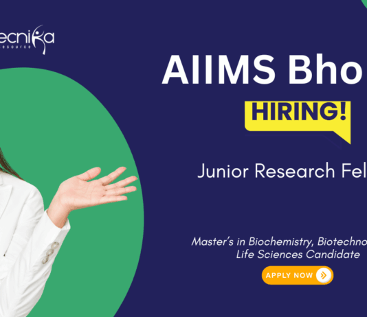 Junior Research Fellow Vacancy at AIIMS Bhopal. Master’s in Biochemistry, Biotechnology, or Life Sciences, Apply Now.