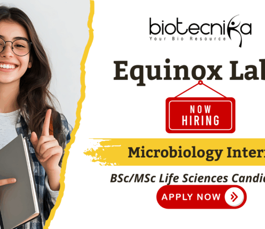 Microbiology internship at Equinox Labs for life science jobs and FSSAI internship experience