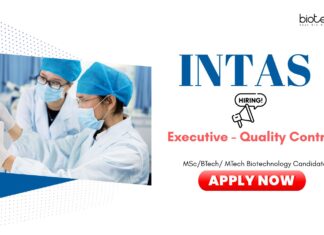 QC Jobs: Intas Hiring Executive - Quality Control | Biotechnology Candidates Can Apply Now for Intas Career | Biotech Jobs