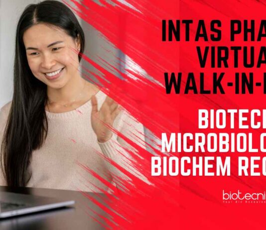 MSc Biochemistry Job Openings at Intas