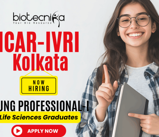 ICAR-IVRI Kolkata Young Professional Recruitment 2025 for research assistant jobs and life science job seekers.