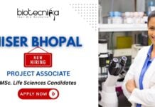IISER Bhopal Project Associate jobs for life science students