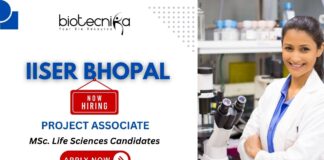 IISER Bhopal Project Associate jobs for life science students