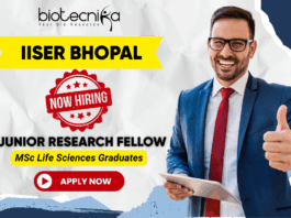 IISER Bhopal recruitment 2025 for Junior Research Fellow – Research jobs in environmental science and life science fields.