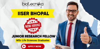 IISER Bhopal recruitment 2025 for Junior Research Fellow – Research jobs in environmental science and life science fields.