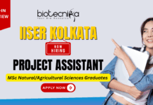IISER Kolkata Project Assistant walk-in interview research jobs life science jobs