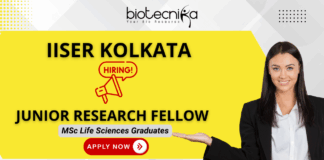 IISER Kolkata Junior Research Fellow Recruitment 2025 – Biotechnology JRF position for life science students.