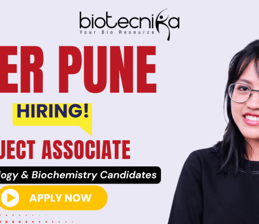 IISER Pune project associate jobs recruitment 2025 for life science candidates