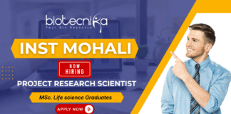 INST Mohali Recruitment 2025 – Project Research Scientist-I | Research Jobs INST Mohali Project Research Scientist-I recruitment 2025 – research jobs in biotechnology and life sciences