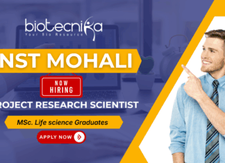 INST Mohali Project Research Scientist-I recruitment 2025 – research jobs in biotechnology and life sciences