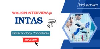 Walk In Interview for MSc Biotech Graduates At Intas – Apply Now Biotechnology Jobs: Walk In Interview At Intas | Candidates with MSc/MTech/ PhD in Biotechnology Can Register Now for Intas Career