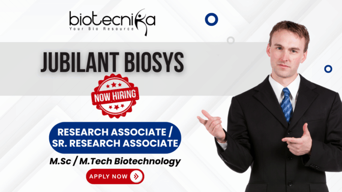 Research associate jobs at Jubilant Biosys for life science jobs in DMPK