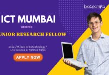 ICT Mumbai Seeking Junior Research Fellow (JRF) | MSc/ MTech Biotechnlogy or Related fields Apply Now for Life Science Research | JRF Vacancy