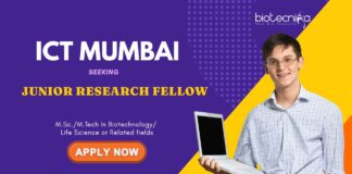 ICT Mumbai Seeking Junior Research Fellow (JRF) | MSc/ MTech Biotechnlogy or Related fields Apply Now for Life Science Research | JRF Vacancy