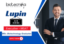 Lupin Hiring Executive – MSAT | Biotech & Life Science Opportunity Executive MSAT opening at Lupin for biotechnology jobs and life science jobs
