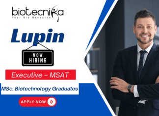 Lupin Hiring Executive – MSAT | Biotech & Life Science Opportunity Executive MSAT opening at Lupin for biotechnology jobs and life science jobs