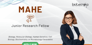 Junior Research Fellow Vacancy at MAHE. Molecular Biology, Genetics, Biochemistry, or Life Sciences Candidates, Apply Now.