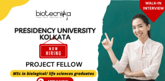 Presidency University Kolkata Project Fellow Recruitment | Life Sciences Eligible Presidency University Project Fellow 2025 recruitment for life science jobs and research fellow jobs.