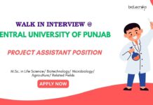 Life Science Jobs: Project Assistant Vacancy at Central university of Punjab Life Science Jobs: Walk-In Interview at Central University of Punjab for Project Assistant | Apply Now for Life Science Career