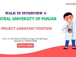 Life Science Jobs: Walk-In Interview at Central University of Punjab for Project Assistant | Apply Now for Life Science Career