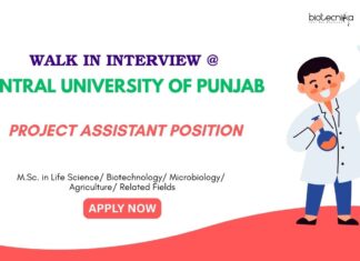 Life Science Jobs: Walk-In Interview at Central University of Punjab for Project Assistant | Apply Now for Life Science Career