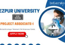 Tezpur University Recruitment – Project Associate Jobs, Life Sciences Apply Now Project Associate Jobs: Tezpur University Recruitment | Masters in Life Sciences Can Apply | Life Science Career | Walk-in Interview
