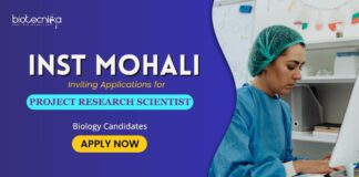 Research Scientist Jobs: INST Mohali is seeking a Project Research Scientist-I  | PG Degree in Biosciences Apply Now | Life Science Research