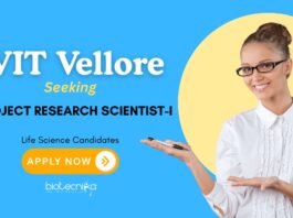 Research Jobs: VIT Vellore Seeking a Project Research Scientist | Apply Now for Life Science Research | VIT Career