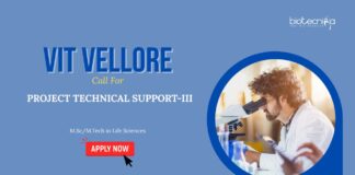 Research Jobs: VIT Vellore Call for Project Technical Support | Masters in Life Science Can Apply Now for VIT Career | Microbiology Research