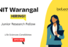 Junior Research Fellow Recruitment at NIT Warangal. M.Tech/ M.Sc. in Biotechnology/ Life Sciences Candidates Apply Now.