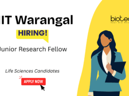 Junior Research Fellow Recruitment at NIT Warangal. M.Tech/ M.Sc. in Biotechnology/ Life Sciences Candidates Apply Now.