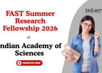 Summer Research Fellowship (FAST-SF 2026) at Indian Academy of Sciences. Approx 200 fellowships for students/teachers. Apply Now