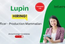Biotechnology Jobs For Freshers at Lupin. Apply Now For Officer – Production Mammalian Role. Job in Pune, Maharashtra.