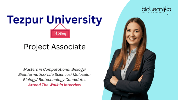 Project Associate Jobs at Tezpur University. Bioinformatics & Life Sciences Candidates, Attend The Walk-in Interview.