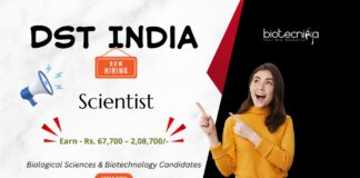 Scientist Job at DST India. Biological Sciences & Biotechnology Candidates, Apply Now. DST recruitment open now.