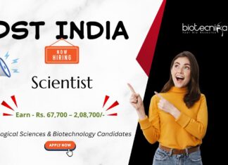 Scientist Job at DST India. Biological Sciences & Biotechnology Candidates, Apply Now. DST recruitment open now.
