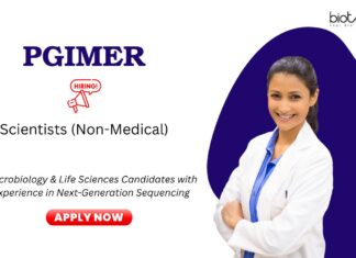 Research Jobs at PGIMER Chandigarh. Apply Now For Scientists (Non-Medical) Positions. Research Jobs in Microbiology.